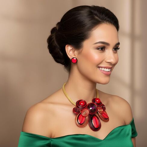 طقم عقد وأقراط، تصميم سلكي حلزوني أرجواني مع أحجار قزحية الألوان، سلسلة شبكية ذهبية in Kuwait