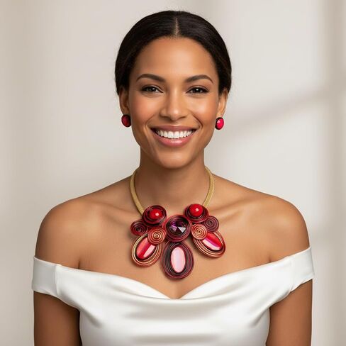 طقم عقد وأقراط، تصميم سلكي حلزوني أرجواني مع أحجار قزحية الألوان، سلسلة شبكية ذهبية in Kuwait