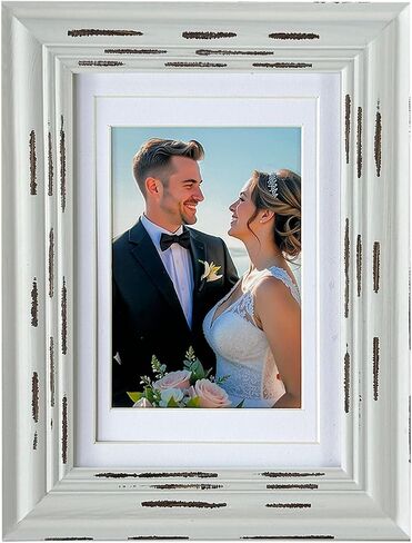 4x6 Picture Frame, Rustic Photo Frame Made of Solid Wood High Definition Glass, Vintage Distressed Photo Frame for Tabletop Display and Wall Mounting in Saudi Arabia