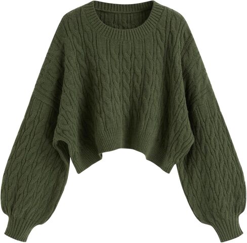 CIDER Cable Knit Sweater Women's Crop Sweater Plus Size Crew Neck Long Sleeve Jumper Knit Top Curve Pullover in Saudi Arabia