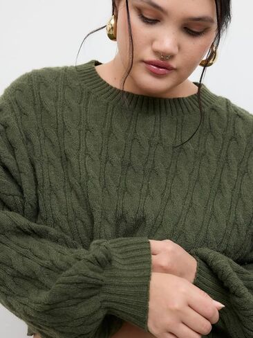 CIDER Cable Knit Sweater Women's Crop Sweater Plus Size Crew Neck Long Sleeve Jumper Knit Top Curve Pullover in Saudi Arabia
