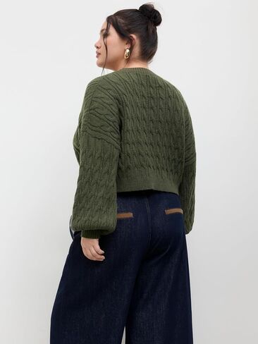 CIDER Cable Knit Sweater Women's Crop Sweater Plus Size Crew Neck Long Sleeve Jumper Knit Top Curve Pullover in Saudi Arabia