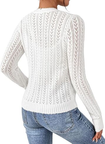 SHENHE Women's Pointelle Sweater Cardigan Crochet Hollow Out Eyelet Button Up Cropped Cardigan in Saudi Arabia