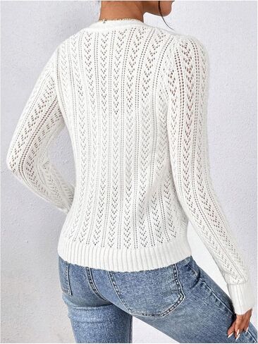 SHENHE Women's Pointelle Sweater Cardigan Crochet Hollow Out Eyelet Button Up Cropped Cardigan in Saudi Arabia