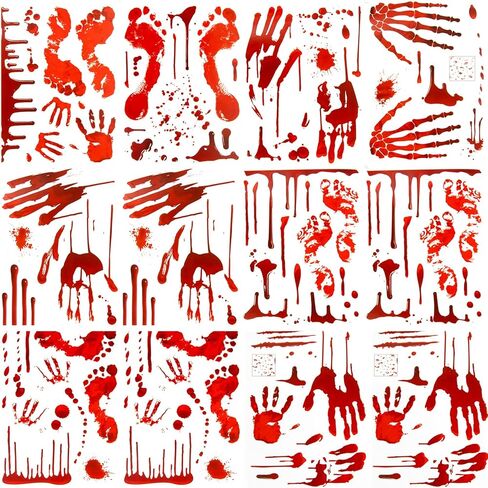 111Pcs Halloween Bloody Handprint Footprint Clings - 8 Sheets Window Wall Floor Decals Stickers for Halloween Party Decorations,Bathroom Restroom Haunted House Decor in Saudi Arabia