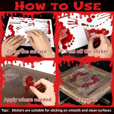 111Pcs Halloween Bloody Handprint Footprint Clings - 8 Sheets Window Wall Floor Decals Stickers for Halloween Party Decorations,Bathroom Restroom Haunted House Decor in Saudi Arabia