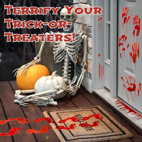 111Pcs Halloween Bloody Handprint Footprint Clings - 8 Sheets Window Wall Floor Decals Stickers for Halloween Party Decorations,Bathroom Restroom Haunted House Decor in Saudi Arabia
