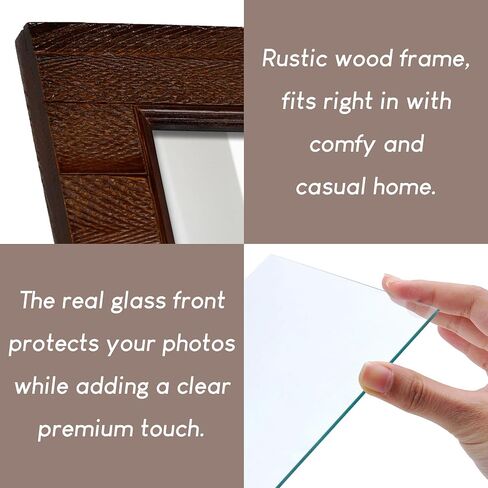 Rustic 8x10 Wood Picture Frame with Real Glass, Farmhouse Photo Frame for Tabletop & Wall Mount, Natural Wooden Frame for Family Photos, Gifts, Home Décor, Brown in Saudi Arabia
