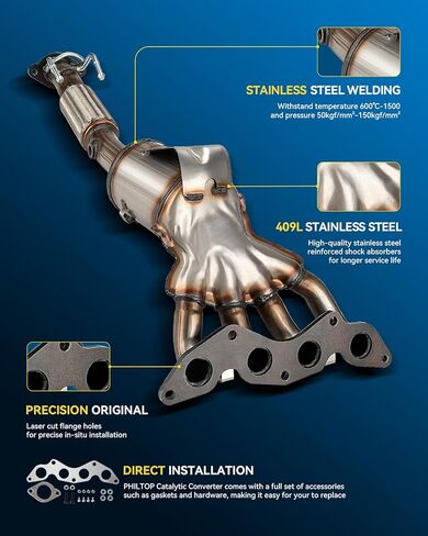 مجموعة المحول الحفاز الأمامي من PHILTOP متوافقة مباشرة مع Ford Focus 2.0L 2012 2013 2014 2015 2016 2017 استبدال # 16647، 641514، 674137، 30580، الفولاذ المقاوم للصدأ (متوافق مع وكالة حماية البيئة) in Kuwait