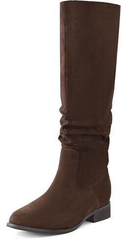 Shoe'N Tale Women's Knee High Boots Flat Low Heel Slouch Pointed Toe Winter Shoes with Side Zipper in Saudi Arabia