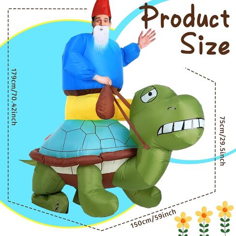 Mepase Inflatable Turtle Costumes Halloween Gnome Ride on Turtle Costumes with Felt Hat and Beard Decoration Adult Animal Blow up Cosplay Outfit for Dress up Parties - Unisex One Size in Saudi Arabia