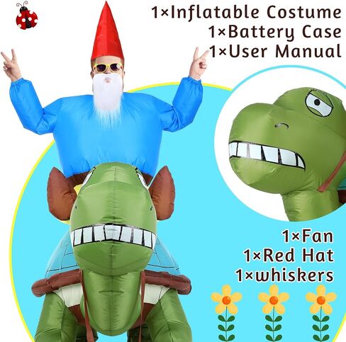 Mepase Inflatable Turtle Costumes Halloween Gnome Ride on Turtle Costumes with Felt Hat and Beard Decoration Adult Animal Blow up Cosplay Outfit for Dress up Parties - Unisex One Size in Saudi Arabia