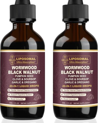 20-in-1 Liposomal Wormwood Black Walnut Cleanse for Humans Drops Liquid – Rapid Gut Cleanse & Digestive Support with Clove, Berberine, Garlic, Soursop, Slippery Elm, Oregano | Fast-Absorbing 1P in Saudi Arabia