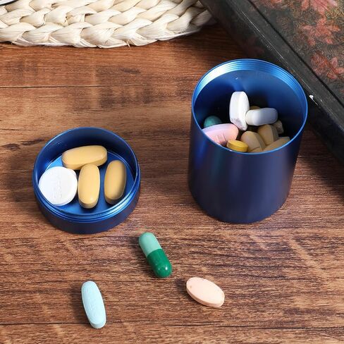 Small Metal Pill Case Portable Aluminium Alloy Round Pill Box Container Waterproof Pocket Medicine Box Holder Organizer Travel Camping Daily Outdoor Supplements Bottle for Vitamin Fish Oils in Saudi Arabia