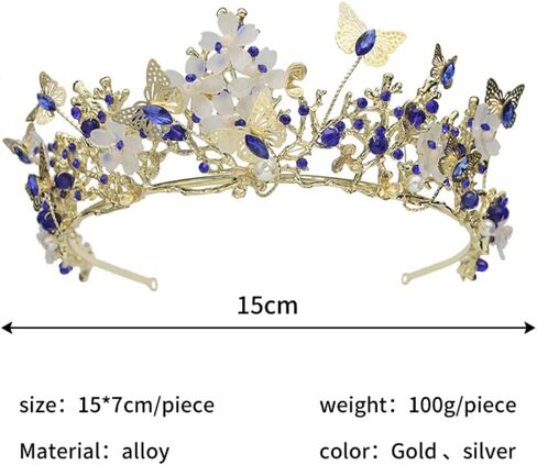QXMYOO Butterfly Crown for Women Crystal Baroque Fairy Headpiece Butterflies Tiara for Quinceanera Birthday Wedding Costume Halloween Prom Floral Hair Accessories in Kuwait
