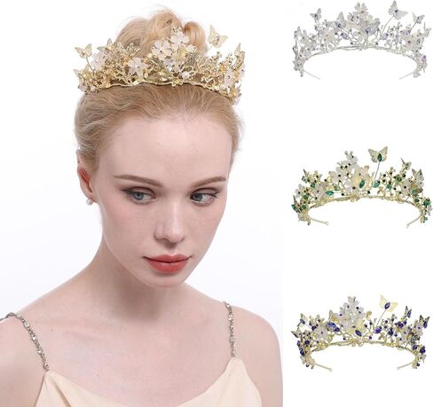 تاج فراشة QXMYOO للنساء من الكريستال الباروكي، غطاء رأس الفراشات، تاج لعيد ميلاد Quinceanera، زي زفاف، الهالوين، حفلة موسيقية، إكسسوارات شعر زهرية in Kuwait