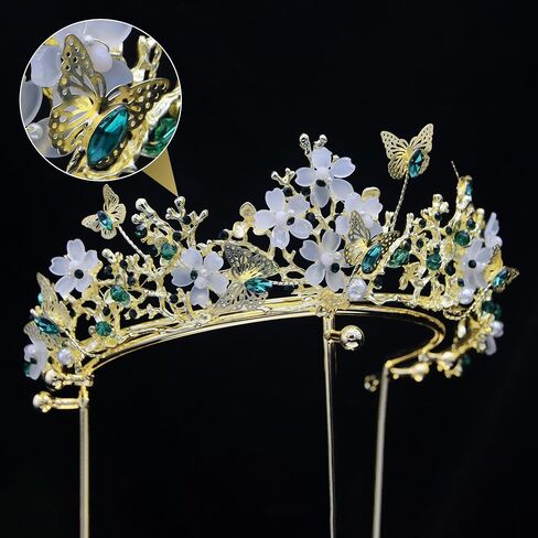 QXMYOO Butterfly Crown for Women Crystal Baroque Fairy Headpiece Butterflies Tiara for Quinceanera Birthday Wedding Costume Halloween Prom Floral Hair Accessories in Kuwait
