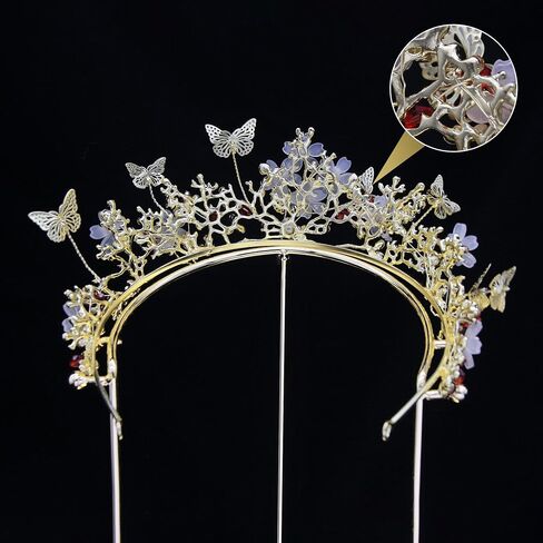 QXMYOO Butterfly Crown for Women Crystal Baroque Fairy Headpiece Butterflies Tiara for Quinceanera Birthday Wedding Costume Halloween Prom Floral Hair Accessories in Kuwait