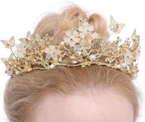 QXMYOO Butterfly Crown for Women Crystal Baroque Fairy Headpiece Butterflies Tiara for Quinceanera Birthday Wedding Costume Halloween Prom Floral Hair Accessories in Kuwait