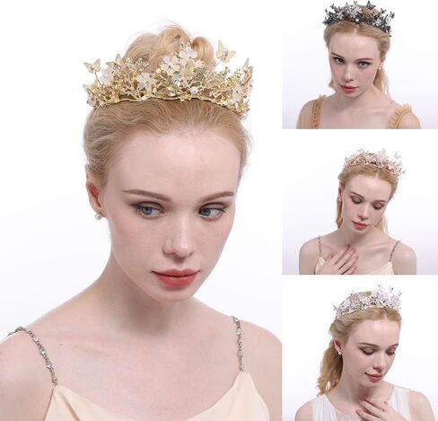 QXMYOO Butterfly Crown for Women Crystal Baroque Fairy Headpiece Butterflies Tiara for Quinceanera Birthday Wedding Costume Halloween Prom Floral Hair Accessories in Kuwait