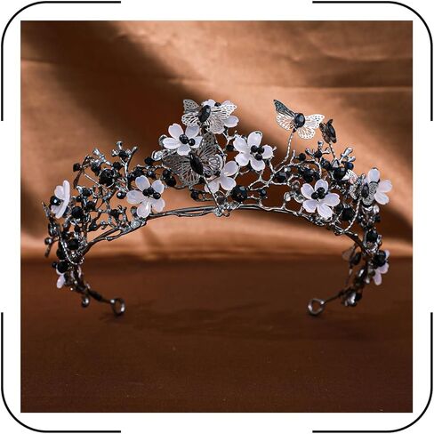 تاج فراشة QXMYOO للنساء من الكريستال الباروكي، غطاء رأس الفراشات، تاج لعيد ميلاد Quinceanera، زي زفاف، الهالوين، حفلة موسيقية، إكسسوارات شعر زهرية in Kuwait