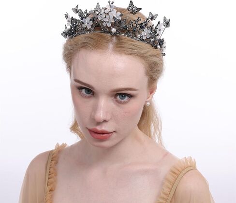 تاج فراشة QXMYOO للنساء من الكريستال الباروكي، غطاء رأس الفراشات، تاج لعيد ميلاد Quinceanera، زي زفاف، الهالوين، حفلة موسيقية، إكسسوارات شعر زهرية in Kuwait