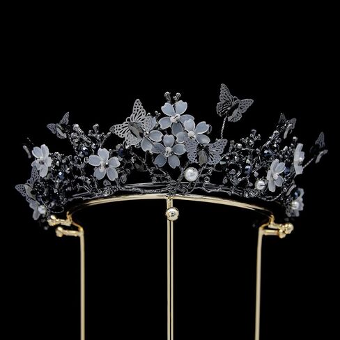 تاج فراشة QXMYOO للنساء من الكريستال الباروكي، غطاء رأس الفراشات، تاج لعيد ميلاد Quinceanera، زي زفاف، الهالوين، حفلة موسيقية، إكسسوارات شعر زهرية in Kuwait