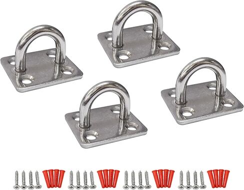 QCAA Cast Solid Brass Staple Pad Plate, Hook Loop, L:1-9/16" x W:1-9/16" x H:1-1/8", Matte Black, 4 Pack, Made in Taiwan in Kuwait