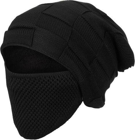 Winter Beanie and Mask for Men Warm 2-in-1 Hat Knit Thick Hat with Face Cover Removable Beanie in Saudi Arabia