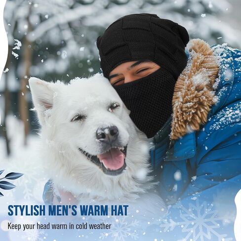 Winter Beanie and Mask for Men Warm 2-in-1 Hat Knit Thick Hat with Face Cover Removable Beanie in Saudi Arabia