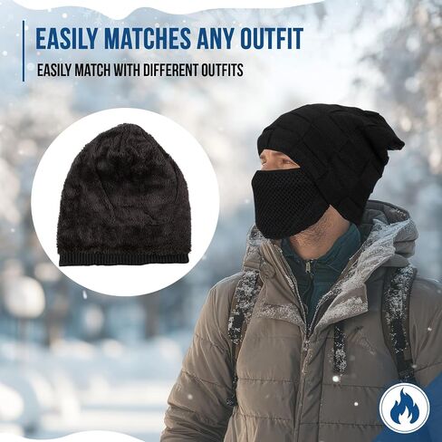 Winter Beanie and Mask for Men Warm 2-in-1 Hat Knit Thick Hat with Face Cover Removable Beanie in Saudi Arabia