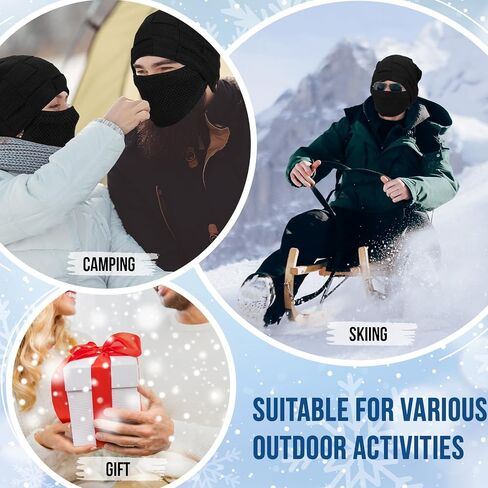 Winter Beanie and Mask for Men Warm 2-in-1 Hat Knit Thick Hat with Face Cover Removable Beanie in Saudi Arabia