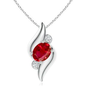 Angara Natural Ruby Pendant for Women | Shell Style Oval Ruby and Diamond Pendant in 14K Solid Gold/Platinum | July Birthday, Anniversary, Gemstone Jewellery Gift in Saudi Arabia