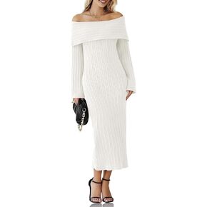 Saodimallsu Womens Off Shoulder Maxi Sweater Dress Long Sleeve Bodycon Sexy Elegant Club Party Knit Dresses in Saudi Arabia