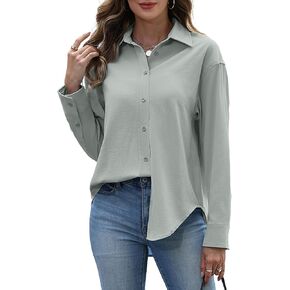 قمصان Susclude بأزرار للأسفل للنساء قمصان نسائية بأكمام طويلة وخالية من التجاعيد بياقة في الخريف ملابس عمل غير رسمية in Kuwait