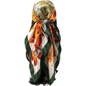 Women's Floral Square Silk Scarf Boho Satin Bandanas Head Scarves Hair Kerchief in Saudi Arabia