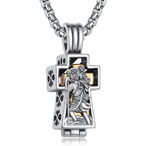ADMETUS Patron Saint Cross Urn Necklace 925 Sterling Silver Cremation Jewelry for Ashes Memorial Gifts for Men with 2.5mm 22"+2" Rolo Chain in Kuwait