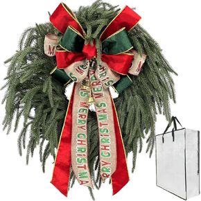 Christmas Wreaths for Front Door: Instagram-Worthy 24 Inch Real-Touch Norfolk Pine Wreath with Large Merry Xmas Bow - Perfect for Holiday Porch Decor - Storage Bag for Tidy Keep & Gifts in Saudi Arabia