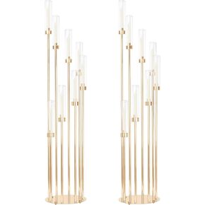 مجموعتان من الشمعدانات الذهبية بطول 12 ذراع، حامل شموع مع أباجورة من الأكريليك الشفاف تناسب عديمة اللهب أو الشمع، قطعة مركزية من الشمعدانات ذات الأرضية الكبيرة العالية مقاس 46 بوصة لتزيين حفلات الزفاف وحفلات الاستقبال in Kuwait
