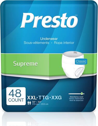 Presto Supreme Underwear for Women and Men, Medium 32" - 44" Waist, Disposable, Odor Eliminator, 80 Count (4 Bags of 20) in Saudi Arabia