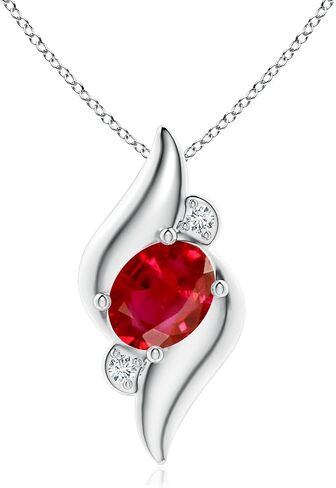 Angara Natural Ruby Pendant for Women | Shell Style Oval Ruby and Diamond Pendant in 14K Solid Gold/Platinum | July Birthday, Anniversary, Gemstone Jewellery Gift in Saudi Arabia