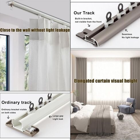 Aluminum Curtain Track Ceiling Or Wall Mount Curtain Rail System Slim Design for Privacy Living Room Room Divider,B-Ceiling Mount-3.2m(2 * 1.1+1m) in Saudi Arabia