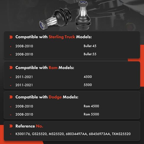 A-Premium 2 × وصلات كروية سفلية أمامية، متوافقة مع Ram 4500 5500 2011-2021 & Dodge Ram 4500 5500 2008-2010 & Sterling Truck Bullet 45 Bullet 55 2008-2010 in Saudi Arabia