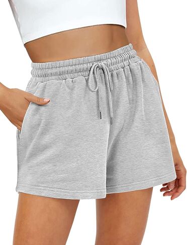 Womens Sweat Shorts, Summer Lounge Cotton Drawstring Shorts with Pockets Athletic Running Active Elastic Shorts 2024 in Saudi Arabia