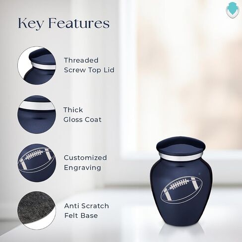 Geturns Embrace Keepsake Personalized Football Cremation Urns for Human Ashes I Cobalt Blue Funeral Urn for Men and Women with Double Side Engraving I 3.5 lbs in Saudi Arabia