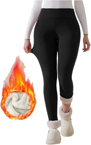 Winter Fleece Women's Pocket high Waist Elastic Hip Lifting Shape Belly Warm and Cold-Proof Trousers in Saudi Arabia
