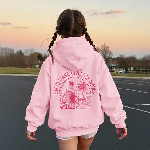 KIEKIECOO Girls Palm Graphic Hoodie Beach Cute Hoodies With Pocket Kids Preppy Sweatshirt Ocean Pullover Long Sleeve Top in Saudi Arabia