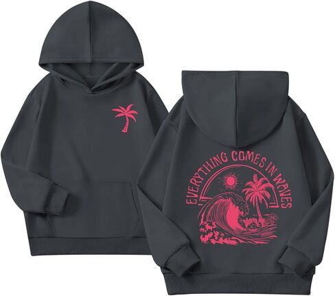 KIEKIECOO Girls Palm Graphic Hoodie Beach Cute Hoodies With Pocket Kids Preppy Sweatshirt Ocean Pullover Long Sleeve Top in Saudi Arabia