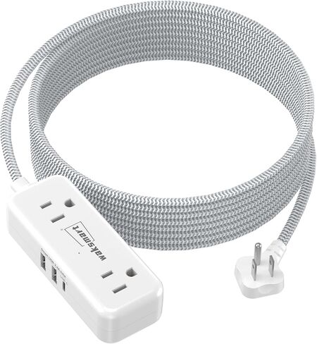 Flat Plug Extension Cord 3 Feet with 4 AC Outlets 3 USB Ports (5V/3.4A 17W), Flat Plug Power Strip Compact for College Dorm, Travel, Home, Office in Kuwait