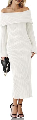 Saodimallsu Womens Off Shoulder Maxi Sweater Dress Long Sleeve Bodycon Sexy Elegant Club Party Knit Dresses in Saudi Arabia